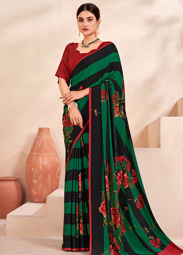 Green Crepe Silk Saree With Blouse Piece