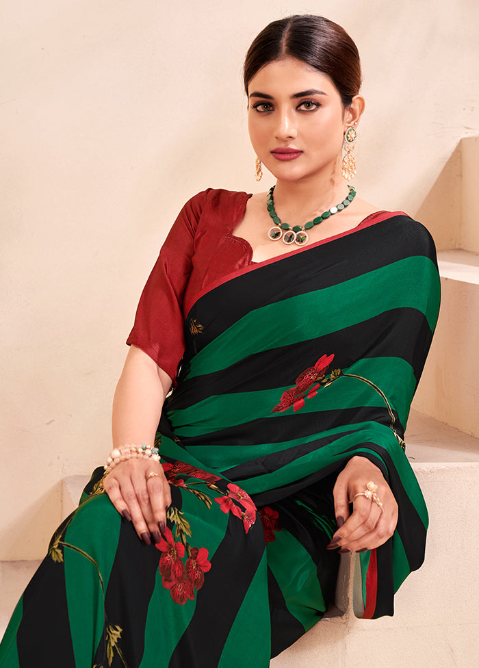 Green Crepe Silk Saree With Blouse Piece