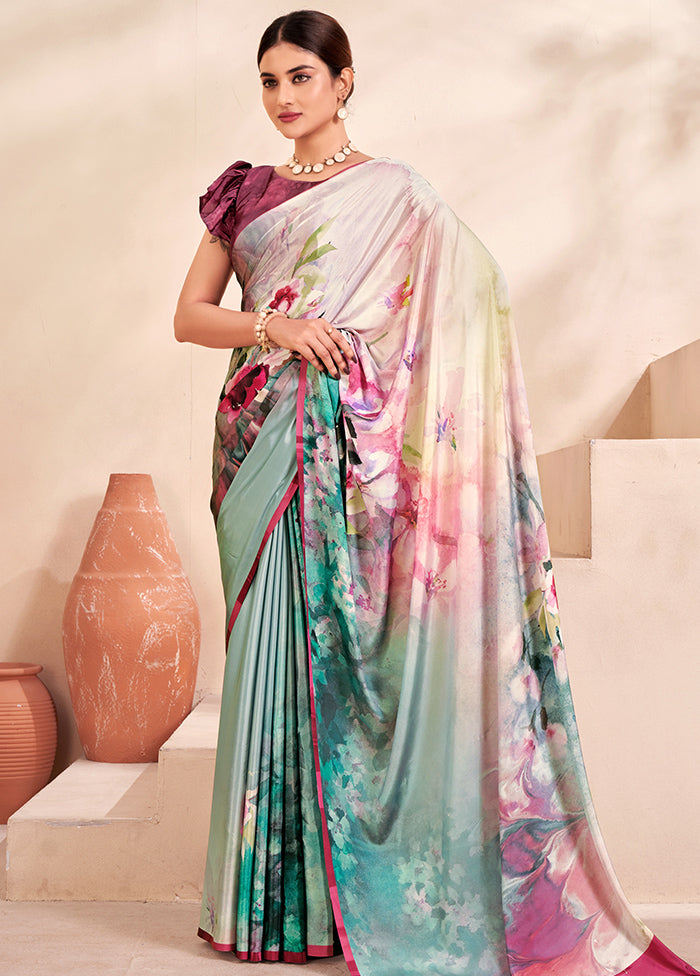 Multicolor Crepe Silk Saree With Blouse Piece