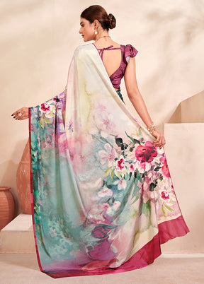 Multicolor Crepe Silk Saree With Blouse Piece