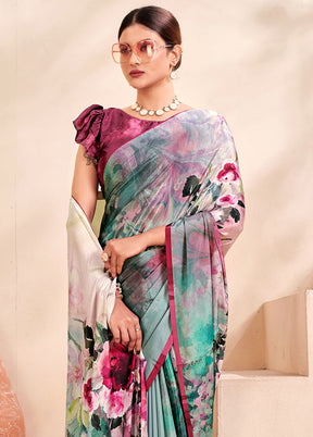 Multicolor Crepe Silk Saree With Blouse Piece