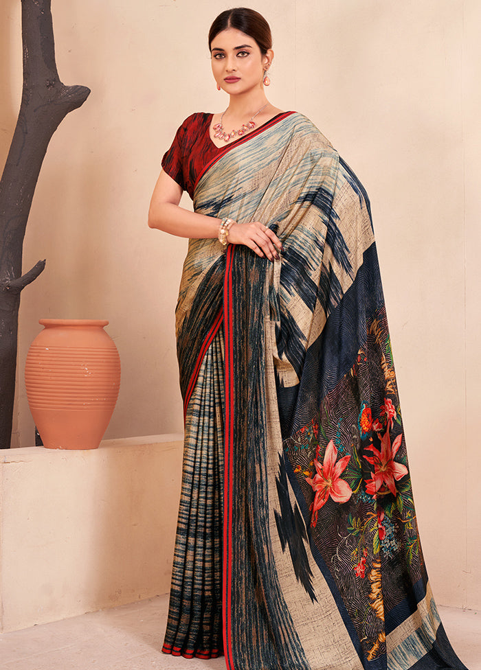 Multicolor Crepe Silk Saree With Blouse Piece