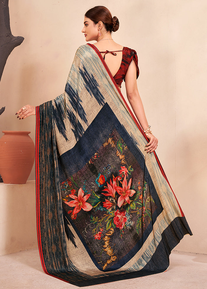 Multicolor Crepe Silk Saree With Blouse Piece