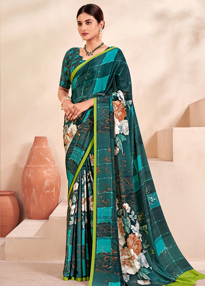 Blue Crepe Silk Saree With Blouse Piece