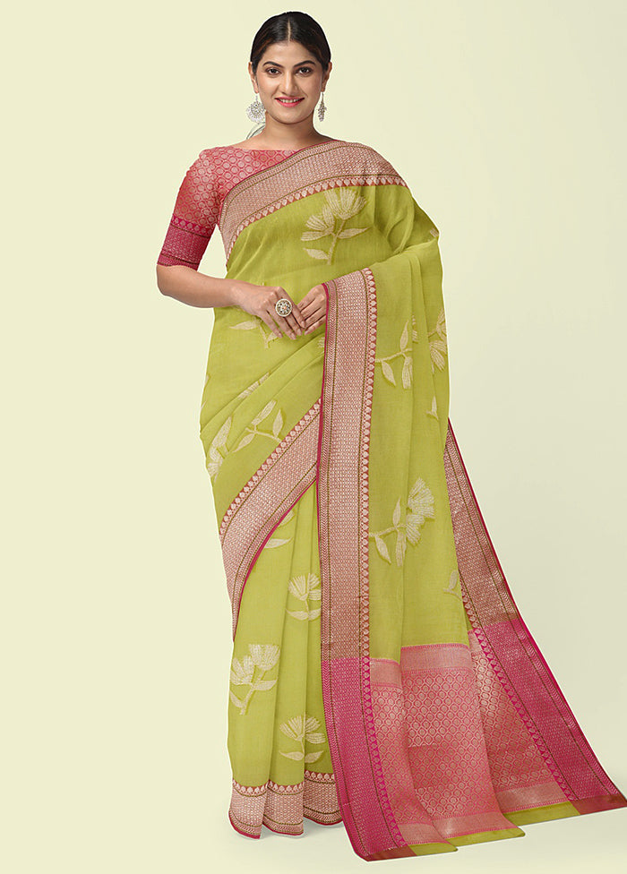 Green Cotton Zari Saree Without Blouse Piece - Indian Silk House Agencies