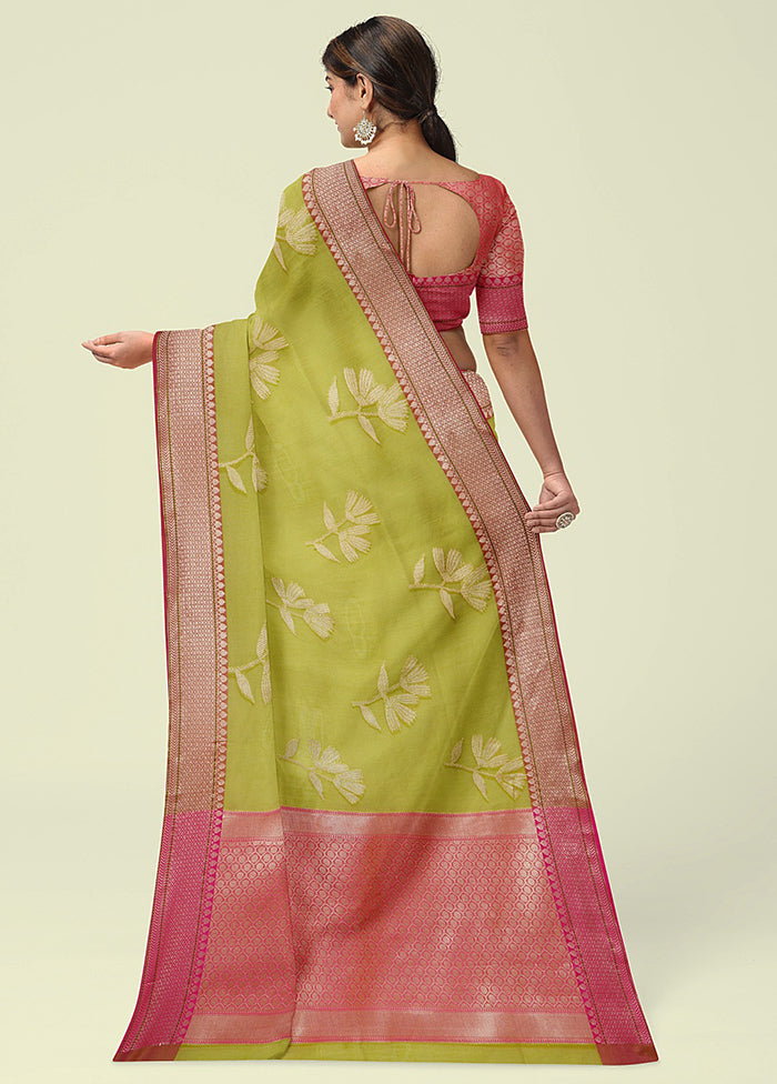 Green Cotton Zari Saree Without Blouse Piece - Indian Silk House Agencies