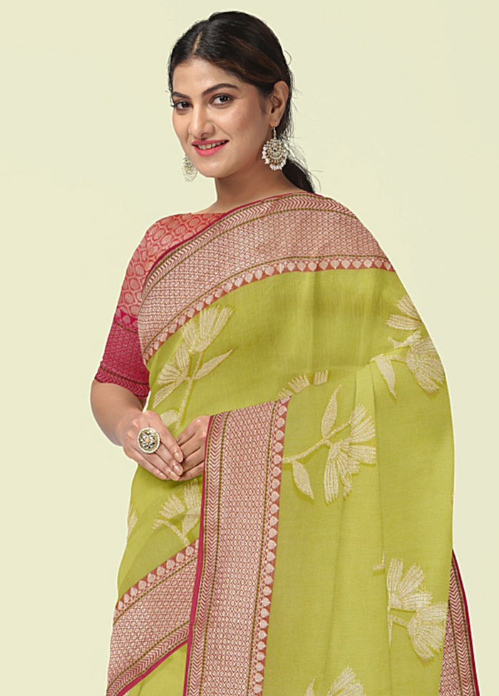 Green Cotton Zari Saree Without Blouse Piece - Indian Silk House Agencies