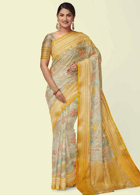 Grey Cotton Zari Saree Without Blouse Piece - Indian Silk House Agencies