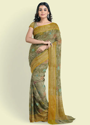 Green Cotton Zari Saree Without Blouse Piece - Indian Silk House Agencies