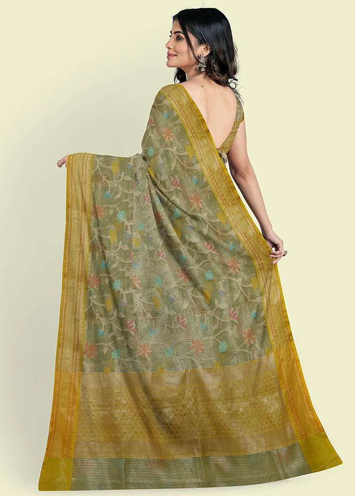 Green Cotton Zari Saree Without Blouse Piece - Indian Silk House Agencies