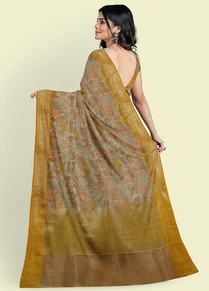 Peach Cotton Zari Saree Without Blouse Piece - Indian Silk House Agencies