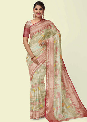 Beige Cotton Zari Saree Without Blouse Piece - Indian Silk House Agencies