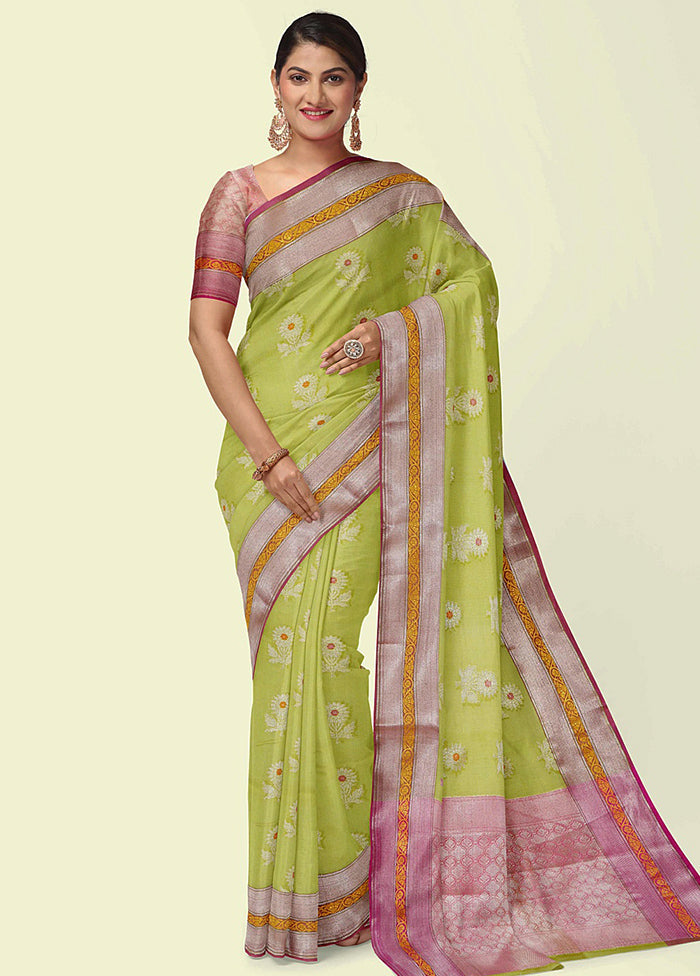 Green Cotton Zari Saree Without Blouse Piece - Indian Silk House Agencies