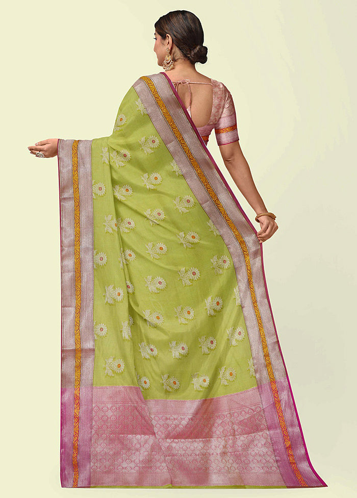 Green Cotton Zari Saree Without Blouse Piece - Indian Silk House Agencies