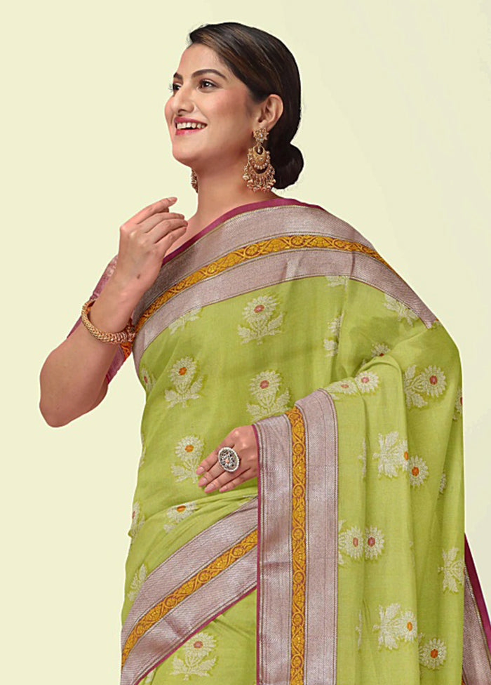 Green Cotton Zari Saree Without Blouse Piece - Indian Silk House Agencies