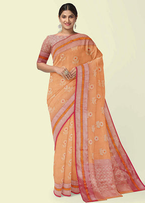 Orange Cotton Zari Saree Without Blouse Piece - Indian Silk House Agencies