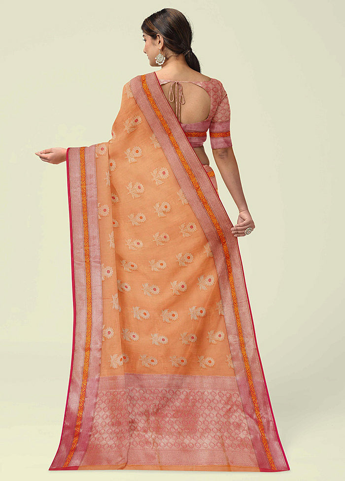 Orange Cotton Zari Saree Without Blouse Piece - Indian Silk House Agencies