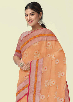 Orange Cotton Zari Saree Without Blouse Piece - Indian Silk House Agencies