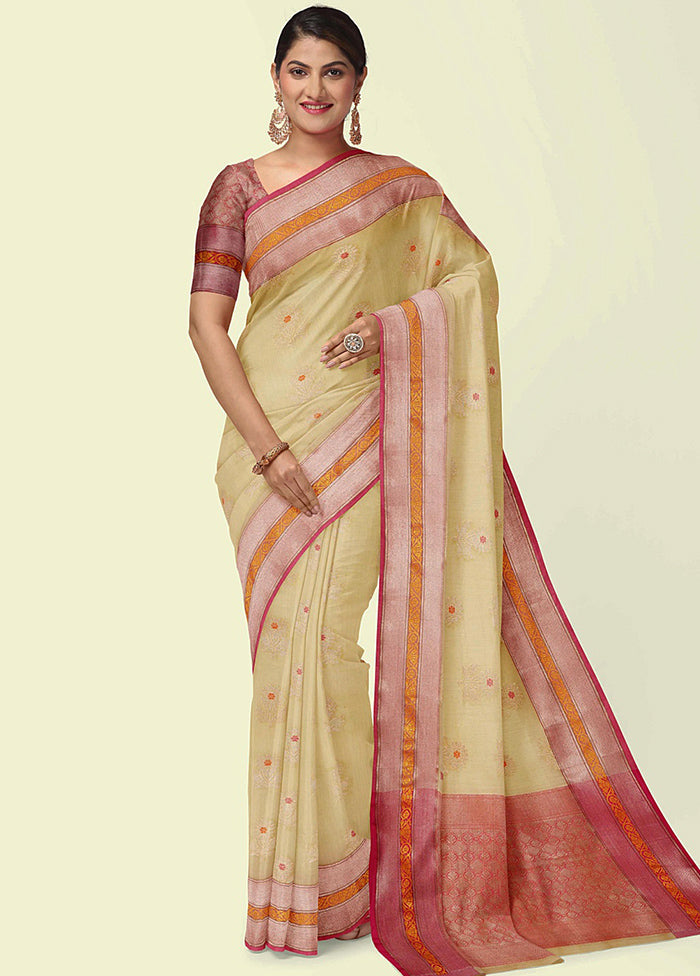 Beige Cotton Zari Saree Without Blouse Piece - Indian Silk House Agencies