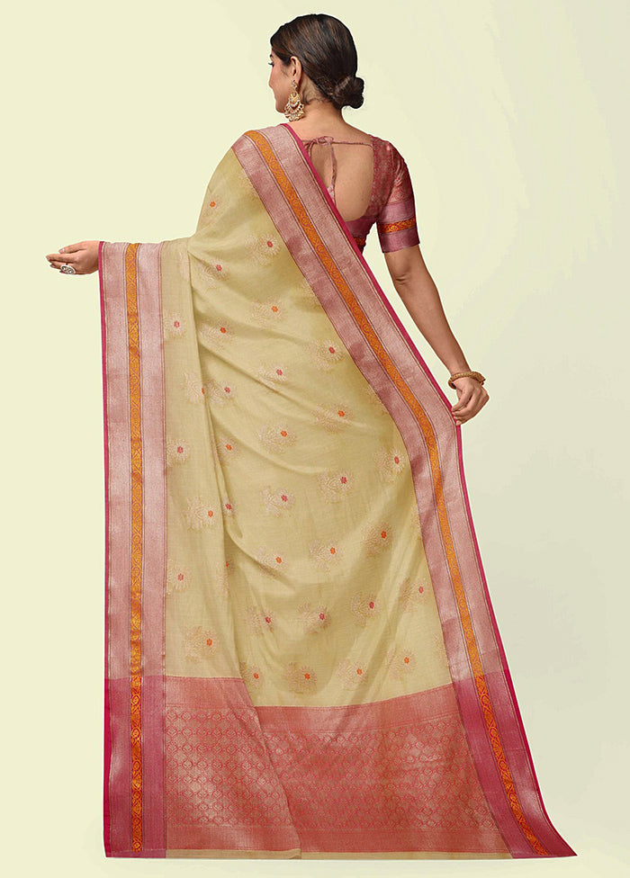 Beige Cotton Zari Saree Without Blouse Piece - Indian Silk House Agencies