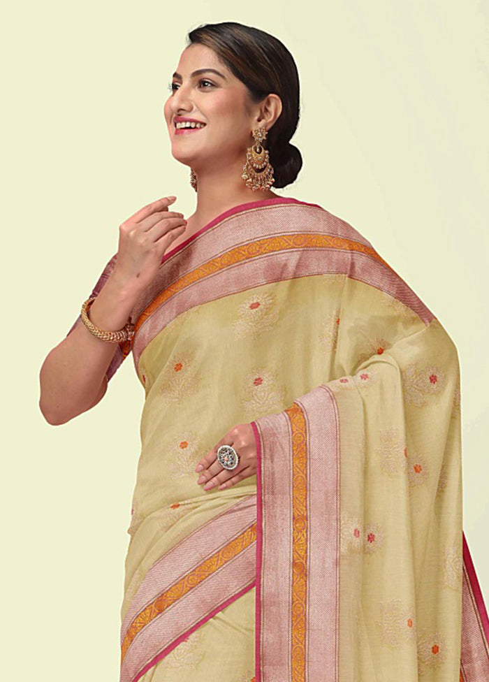 Beige Cotton Zari Saree Without Blouse Piece - Indian Silk House Agencies