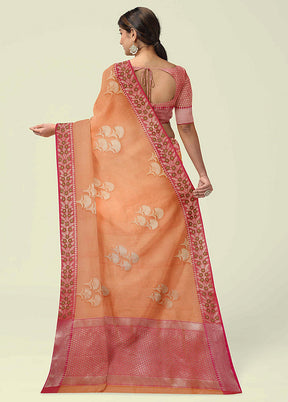 Orange Cotton Zari Saree Without Blouse Piece - Indian Silk House Agencies