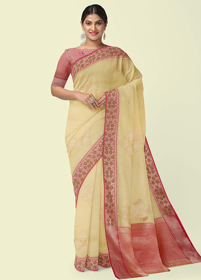 Beige Cotton Zari Saree Without Blouse Piece - Indian Silk House Agencies