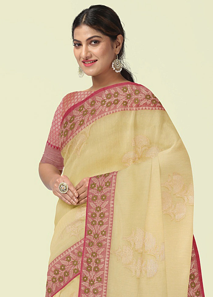 Beige Cotton Zari Saree Without Blouse Piece - Indian Silk House Agencies