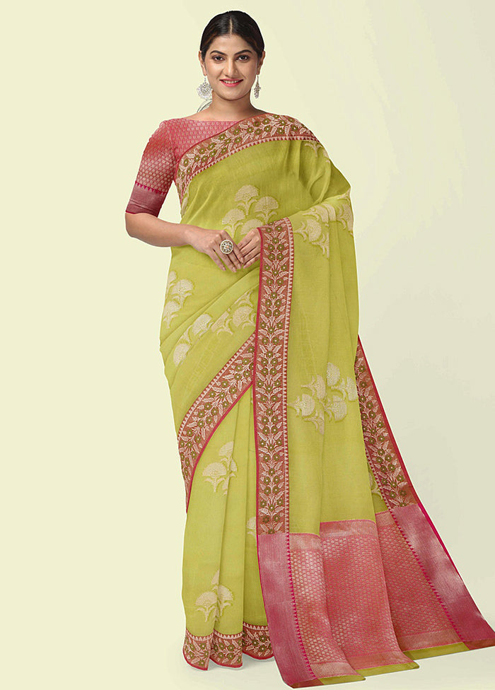 Green Cotton Zari Saree Without Blouse Piece - Indian Silk House Agencies