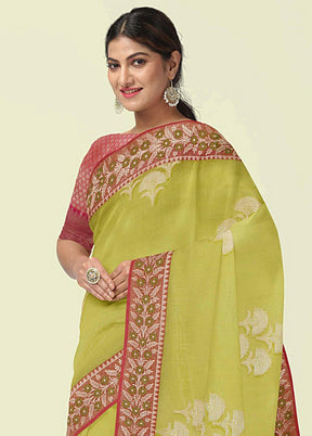 Green Cotton Zari Saree Without Blouse Piece - Indian Silk House Agencies