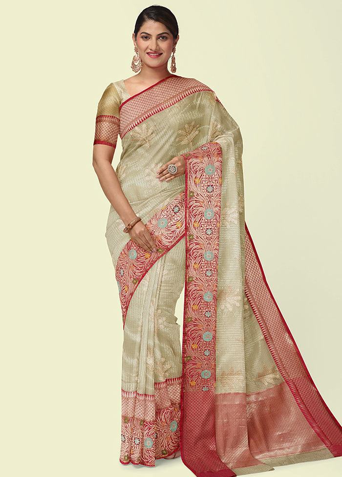 Beige Cotton Zari Saree Without Blouse Piece - Indian Silk House Agencies