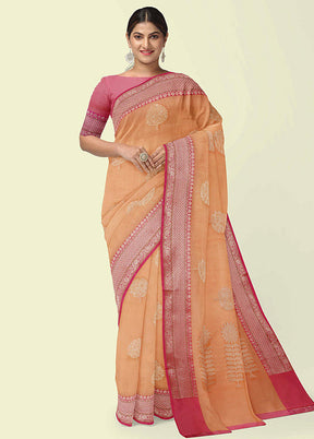 Orange Cotton Zari Saree Without Blouse Piece - Indian Silk House Agencies