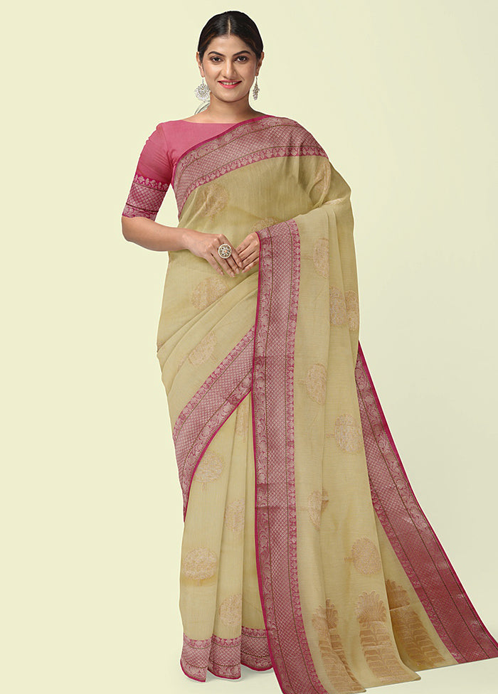 Beige Cotton Zari Saree Without Blouse Piece - Indian Silk House Agencies