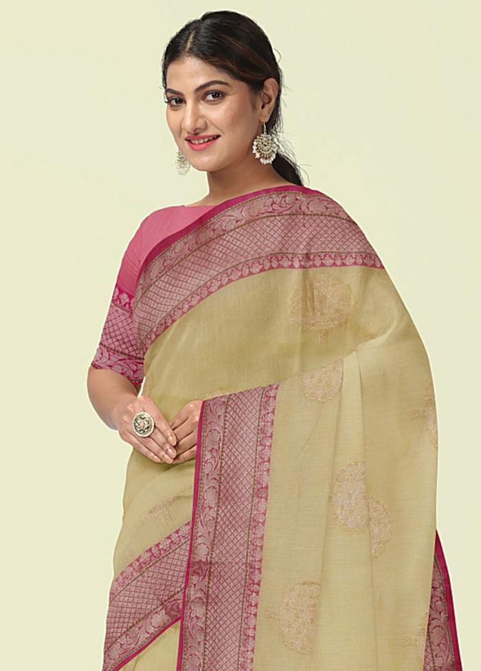 Beige Cotton Zari Saree Without Blouse Piece - Indian Silk House Agencies