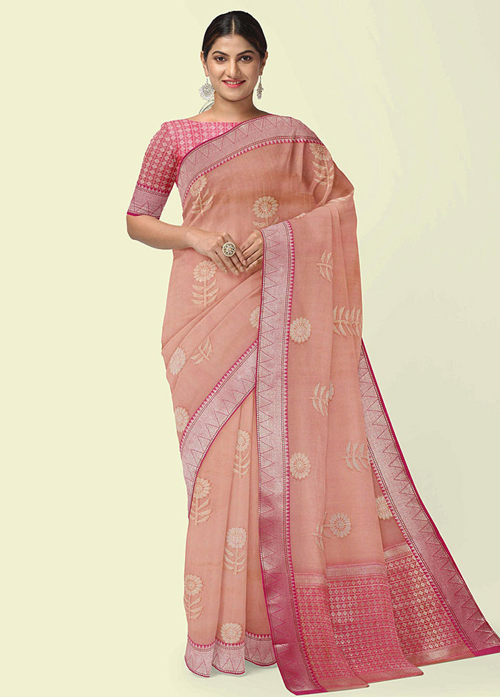 Pink Cotton Zari Saree Without Blouse Piece - Indian Silk House Agencies