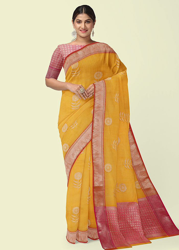 Gold Cotton Zari Saree Without Blouse Piece - Indian Silk House Agencies