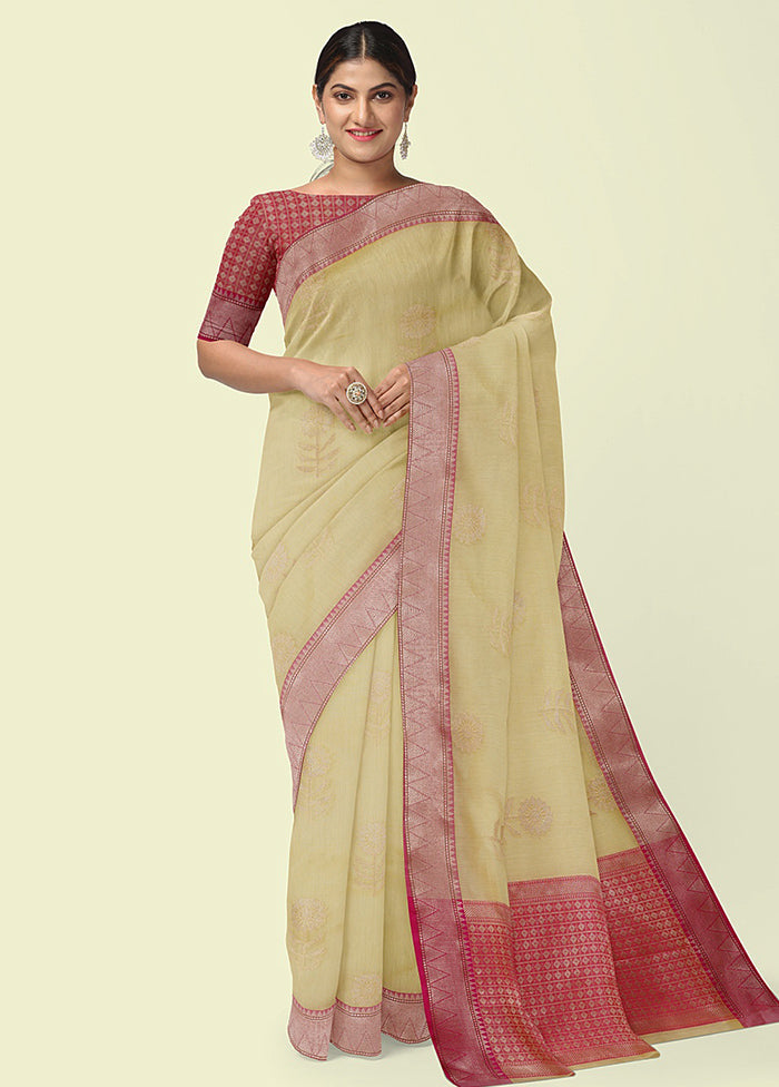 Beige Cotton Zari Saree Without Blouse Piece - Indian Silk House Agencies