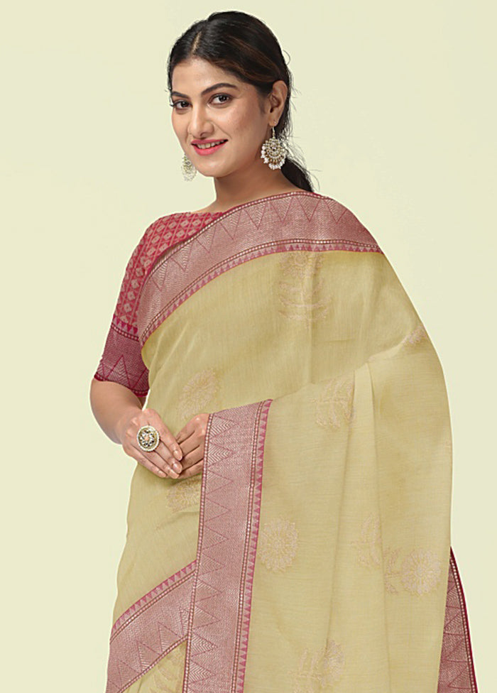 Beige Cotton Zari Saree Without Blouse Piece - Indian Silk House Agencies