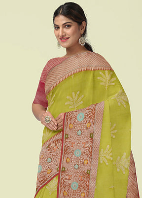 Green Cotton Zari Saree Without Blouse Piece - Indian Silk House Agencies