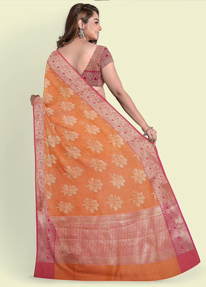 Orange Cotton Zari Saree Without Blouse Piece - Indian Silk House Agencies