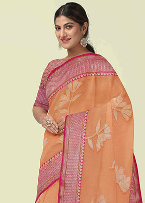 Orange Cotton Zari Saree Without Blouse Piece - Indian Silk House Agencies