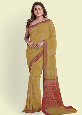 Beige Cotton Zari Saree Without Blouse Piece - Indian Silk House Agencies