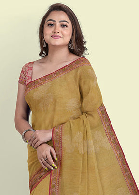 Beige Cotton Zari Saree Without Blouse Piece - Indian Silk House Agencies