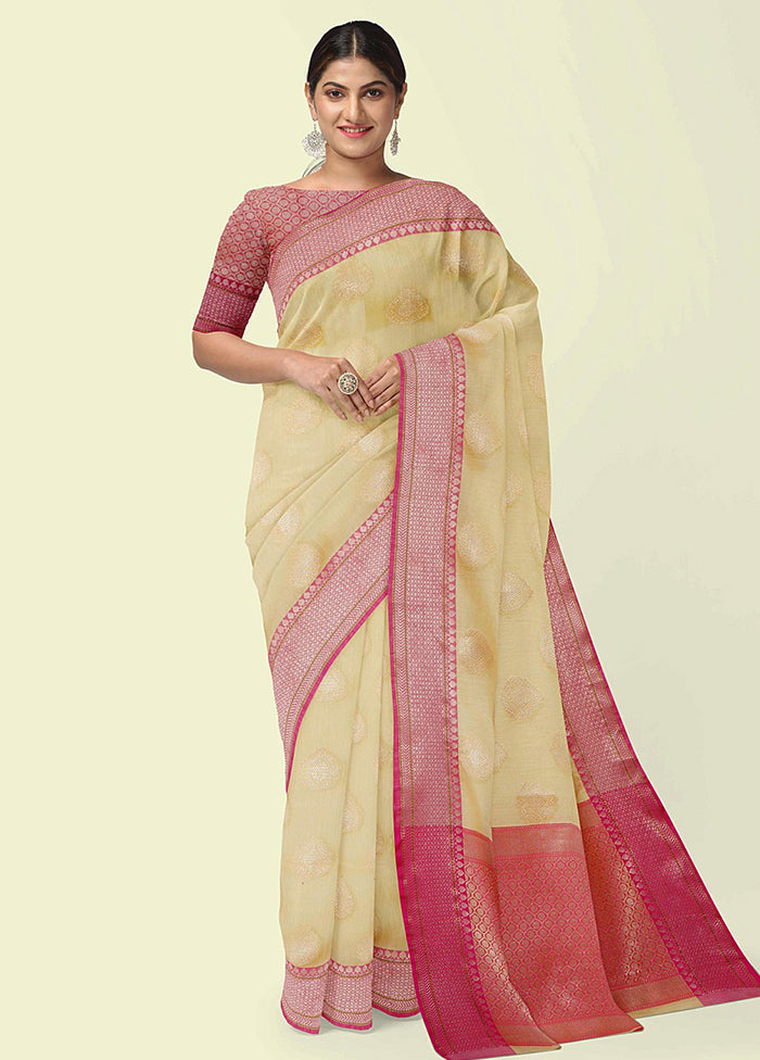 Beige Cotton Zari Saree Without Blouse Piece - Indian Silk House Agencies