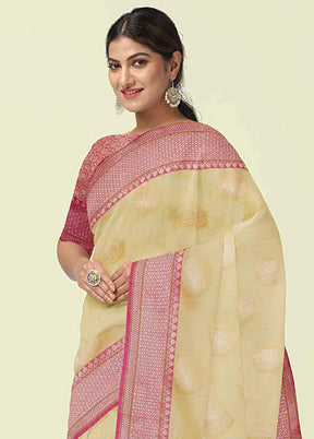 Beige Cotton Zari Saree Without Blouse Piece - Indian Silk House Agencies