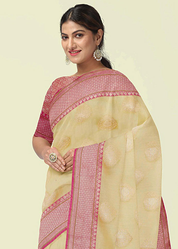 Beige Cotton Zari Saree Without Blouse Piece - Indian Silk House Agencies