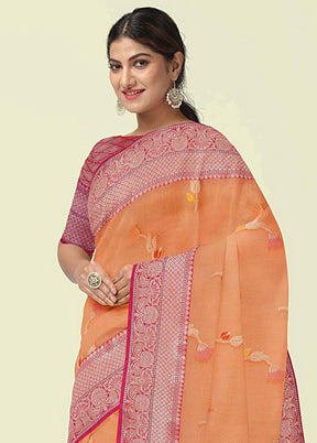 Orange Cotton Zari Saree Without Blouse Piece - Indian Silk House Agencies