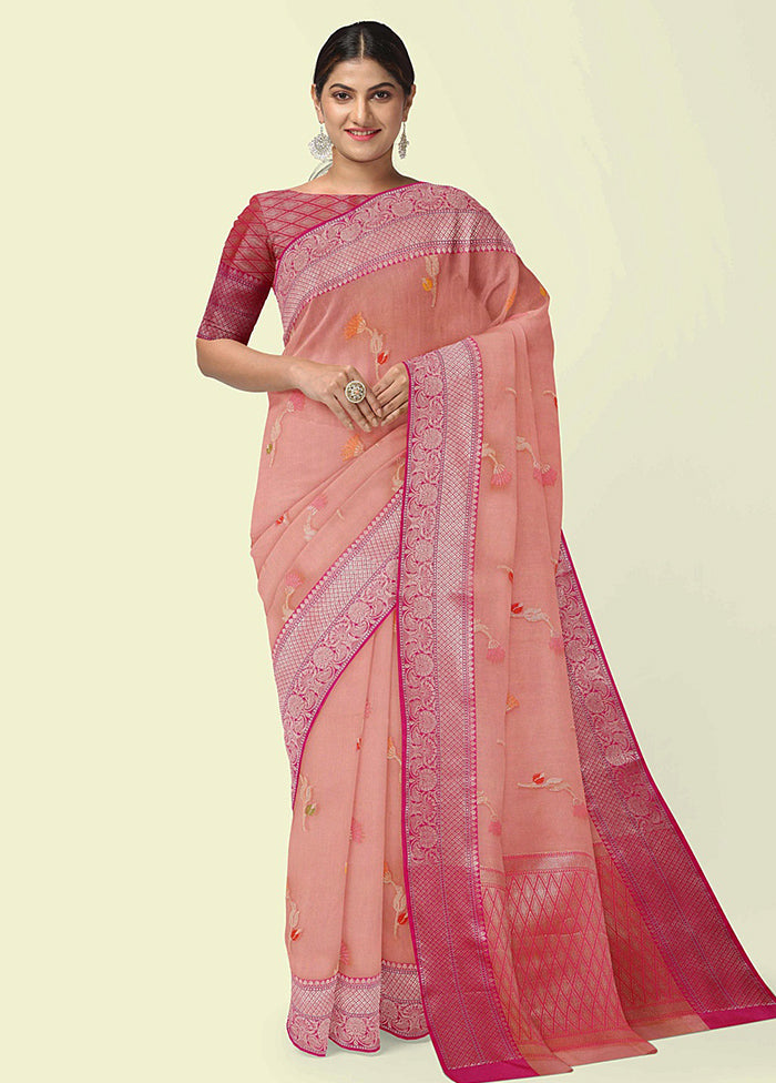 Pink Cotton Zari Saree Without Blouse Piece - Indian Silk House Agencies