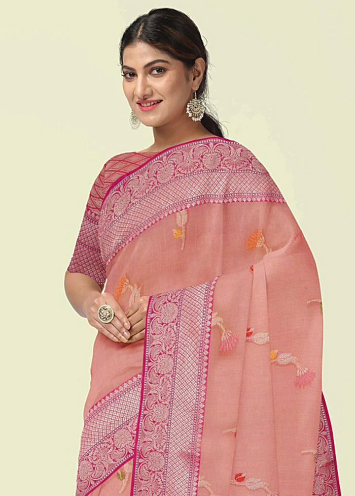 Pink Cotton Zari Saree Without Blouse Piece - Indian Silk House Agencies