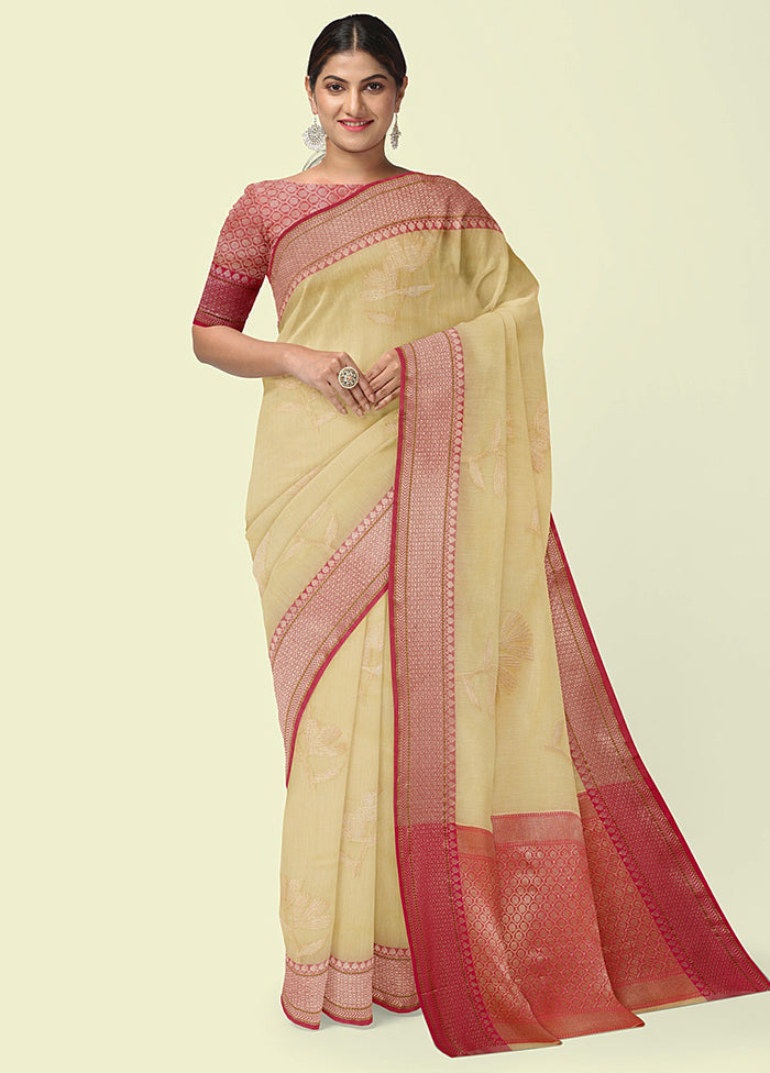 Beige Cotton Zari Saree Without Blouse Piece - Indian Silk House Agencies